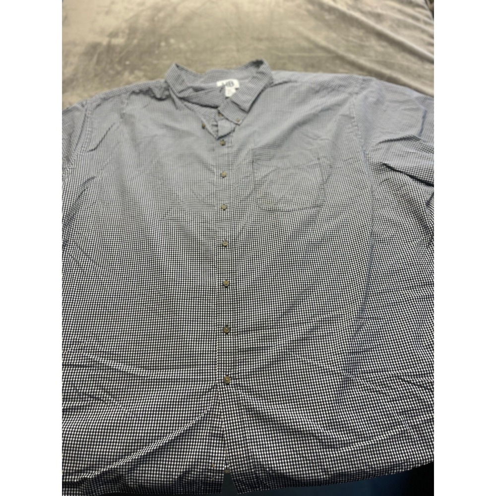 HB Harbor Bay Mens 6XL Short Sleeve Gingham Button Down Shirt Navy Blue White
